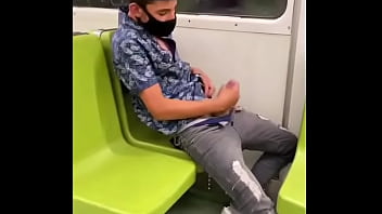 hd awesome mask jacking off in the subway video